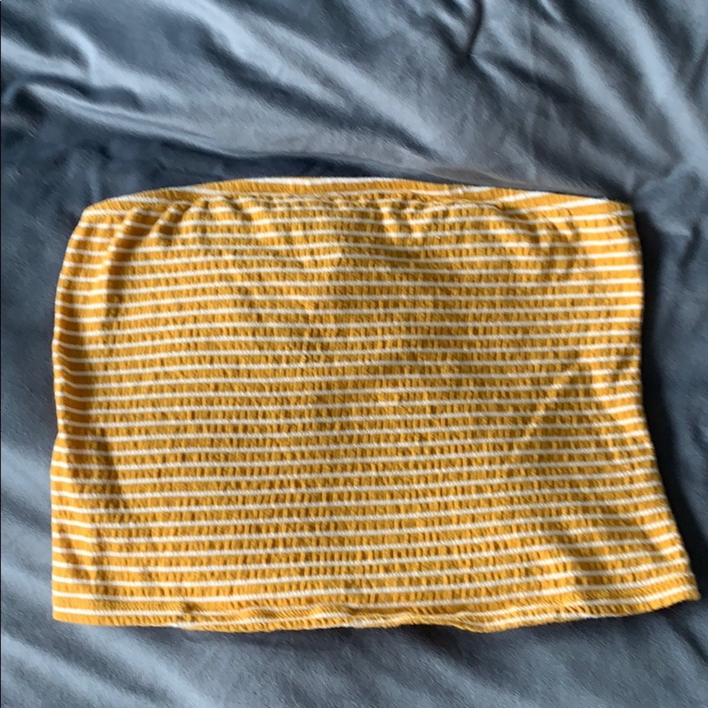 Yellow and Whit Striped American Eagle Tube Top